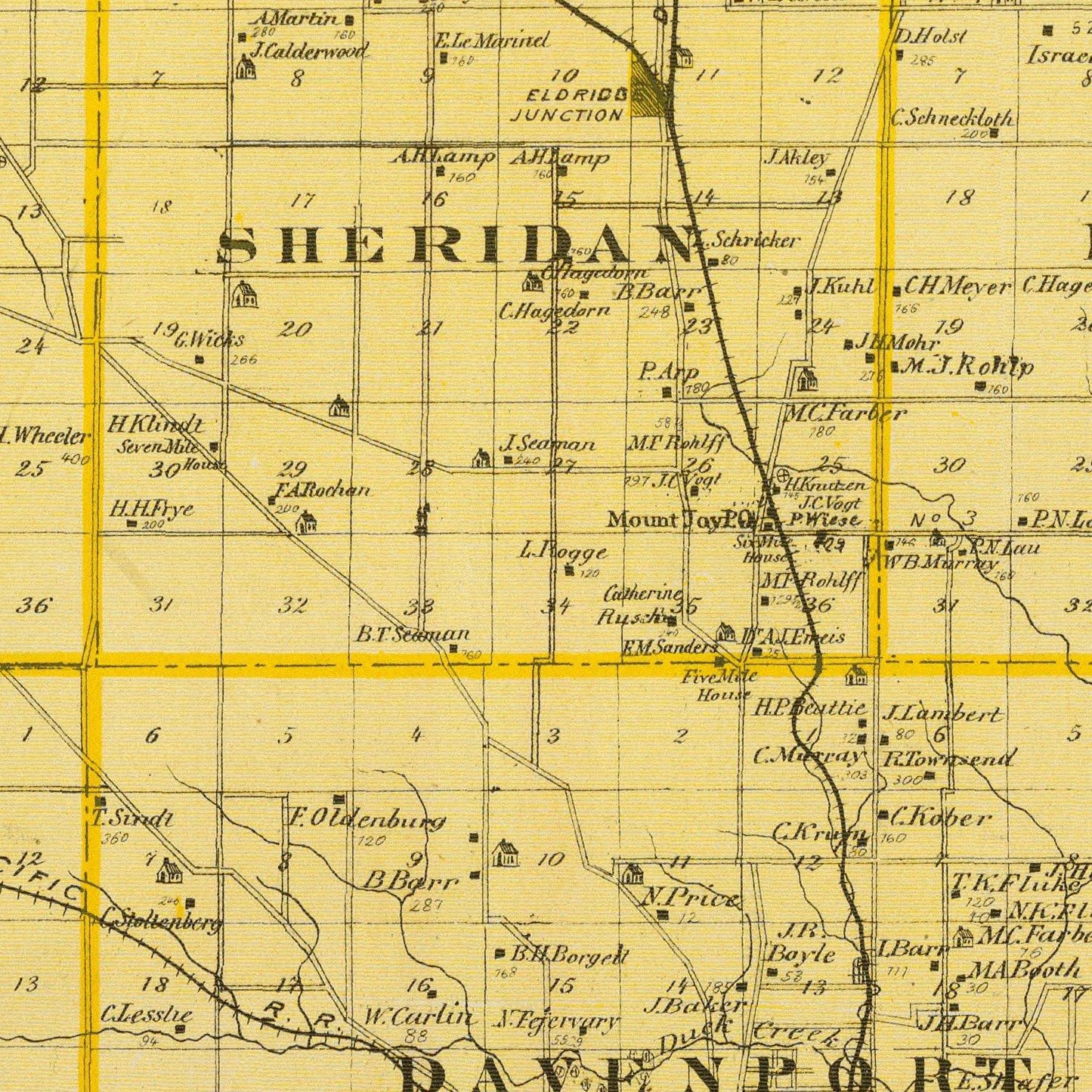 Vintage Map of Scott County, Iowa, 1875