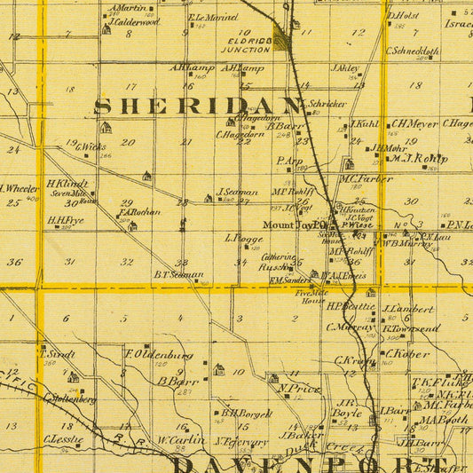 Vintage Map of Scott County, Iowa, 1875
