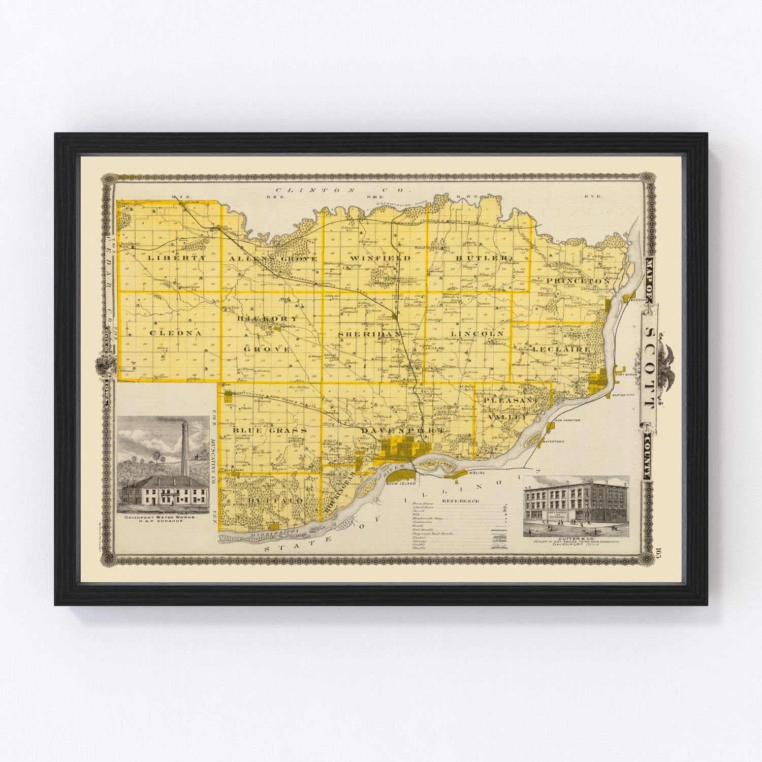 vintage map of Scott County, Iowa, 1875