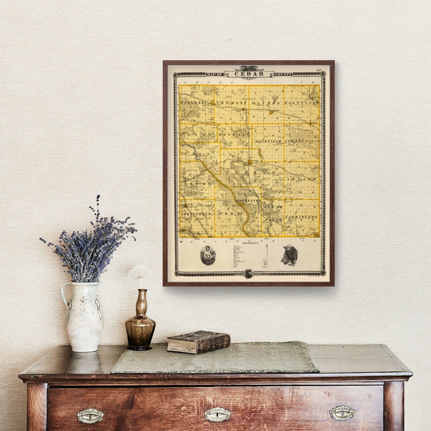 Vintage Map of Cedar County, Iowa, 1875