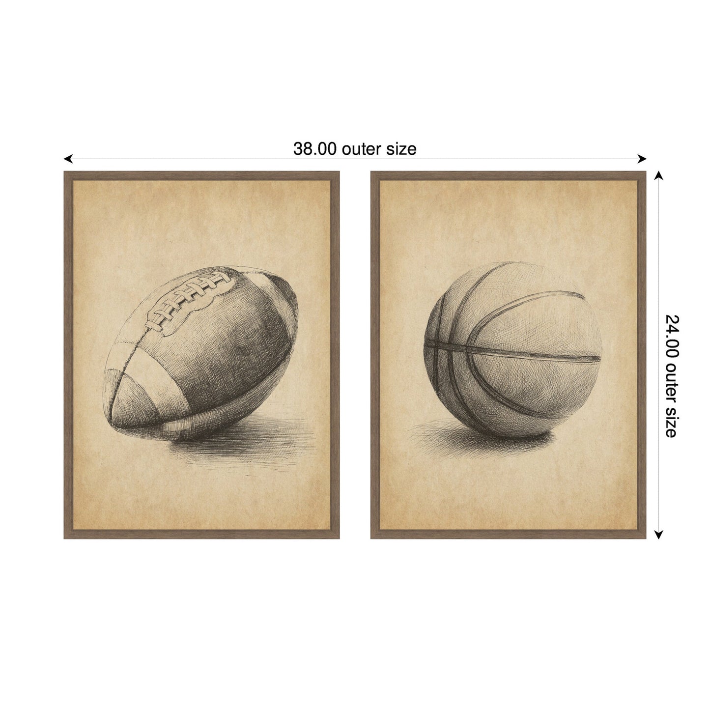 Vintage Football and Basketball 2 Piece Canvas Set
