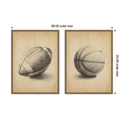 Vintage Football and Basketball 2 Piece Canvas Set