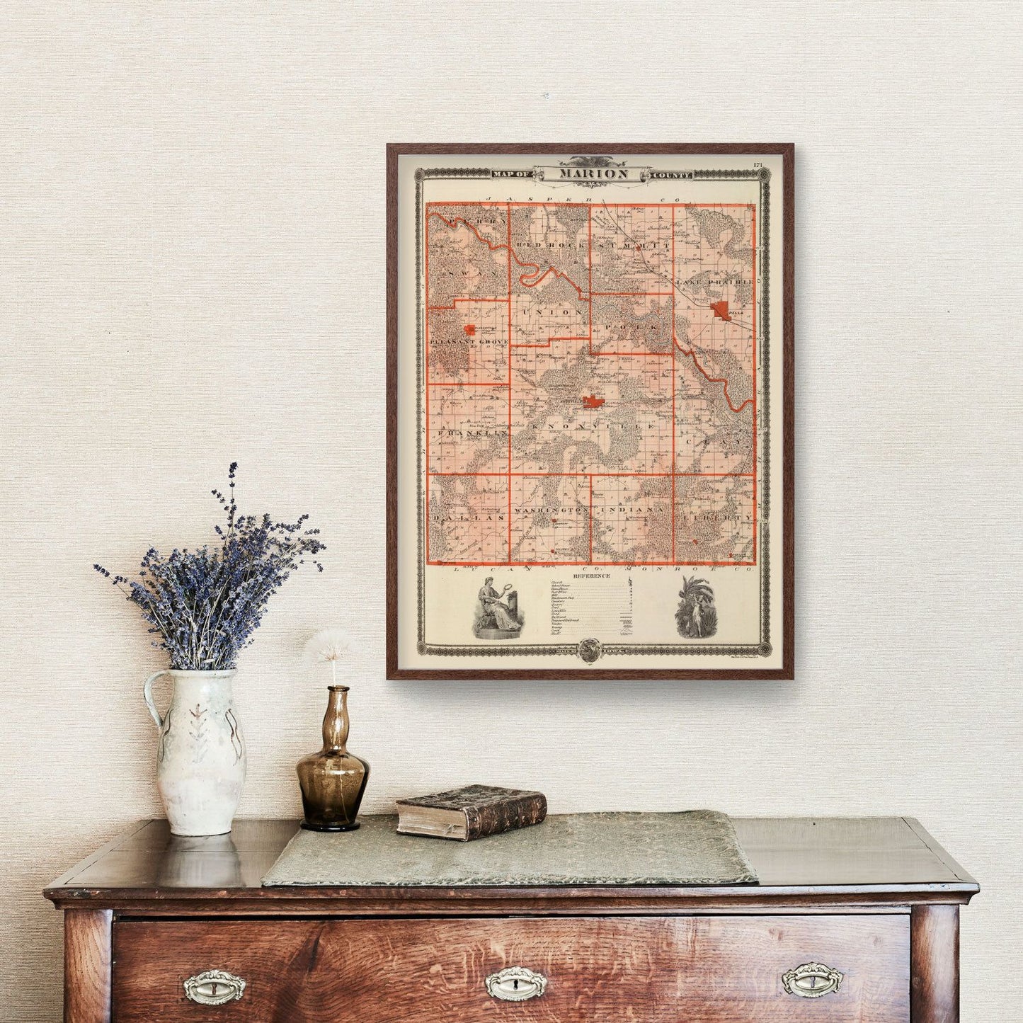 Vintage Map of Marion County, Iowa, 1875