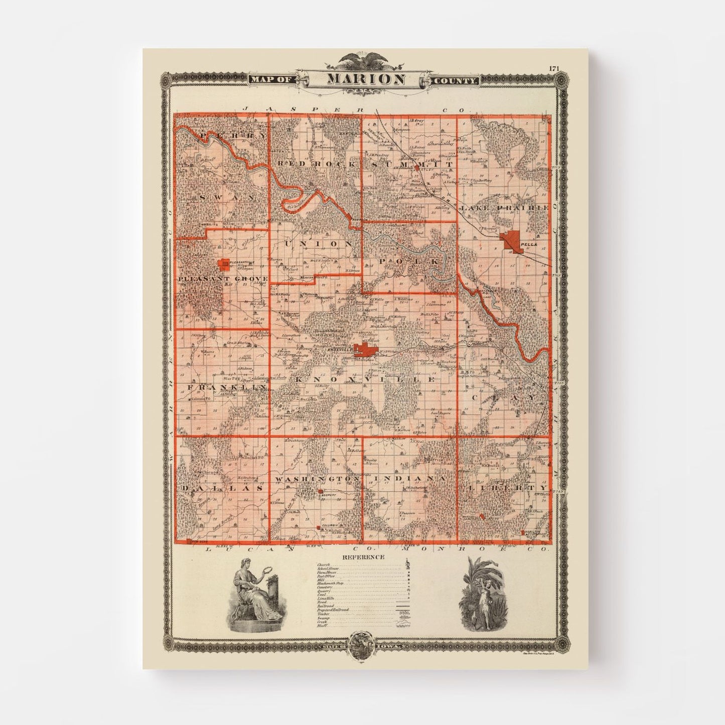 Vintage Map of Marion County, Iowa, 1875