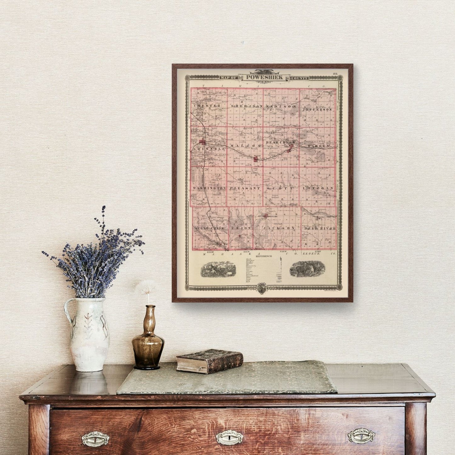 Vintage Map of Poweshiek County, Iowa, 1875