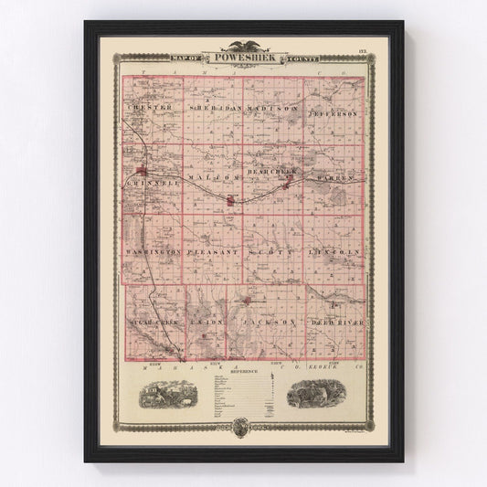 Vintage map of Poweshiek County, Iowa, 1875