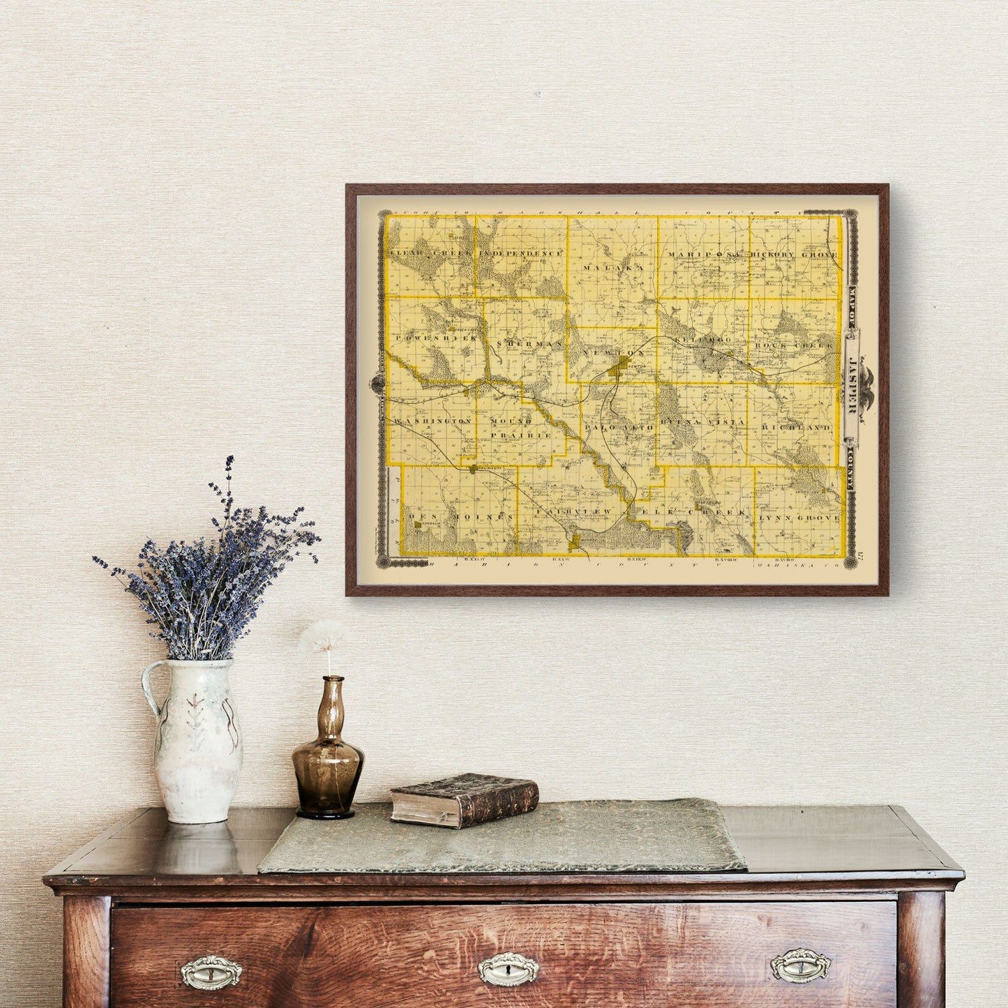 Vintage Map of Jasper County, Iowa, 1875
