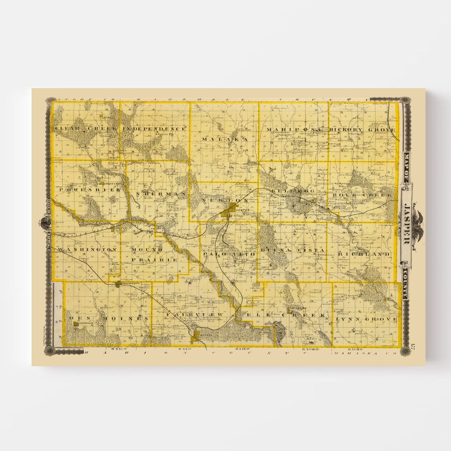 Vintage Map of Jasper County, Iowa, 1875