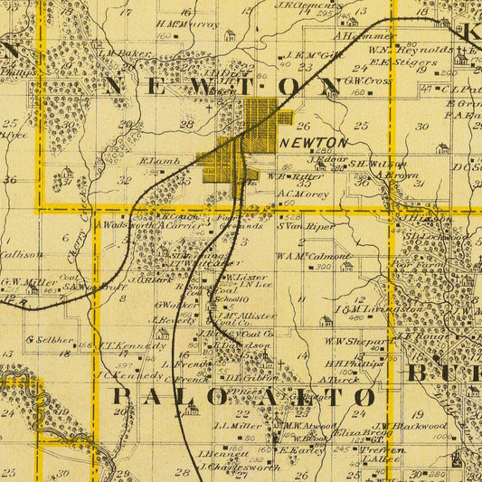 Vintage Map of Jasper County, Iowa, 1875