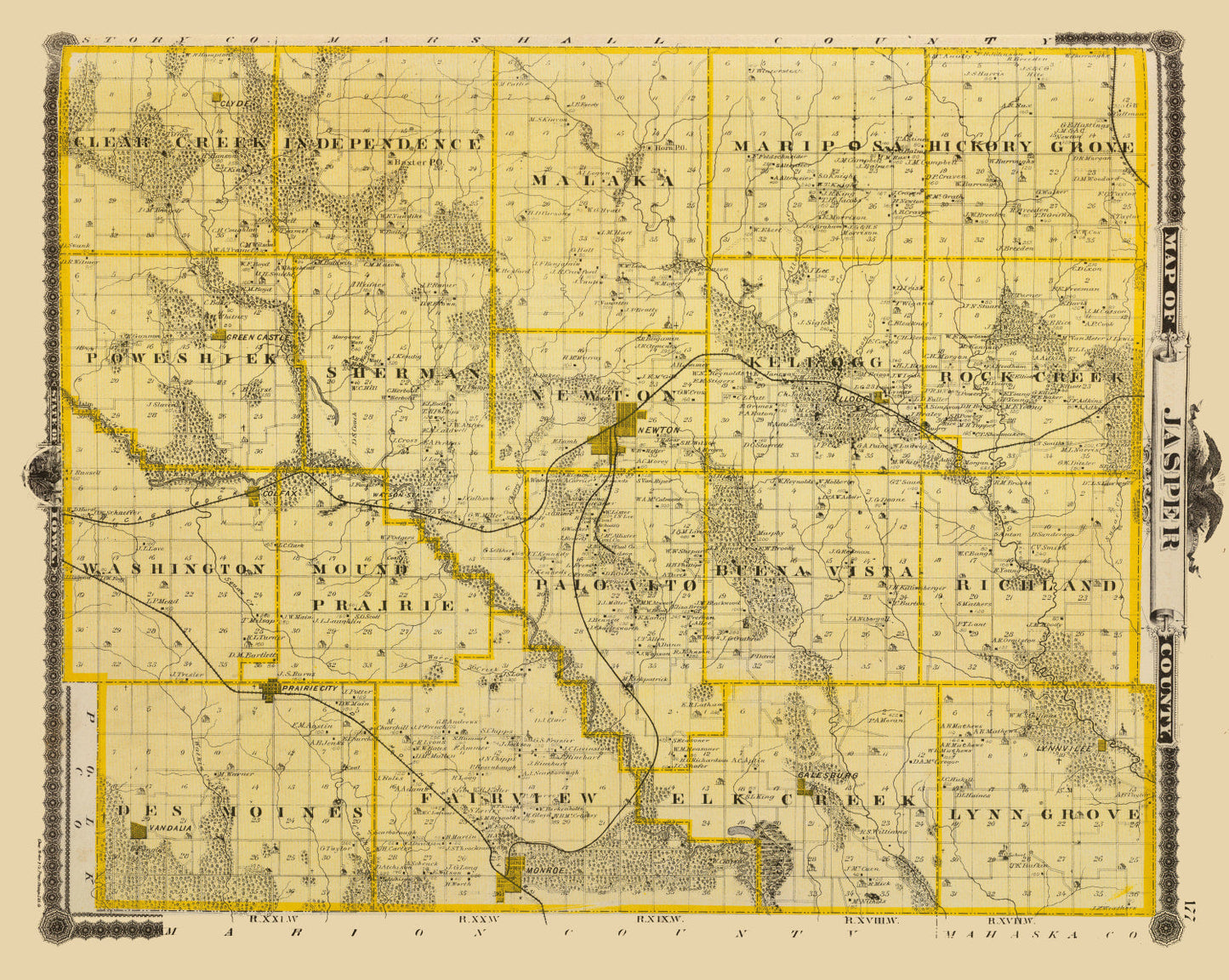 Vintage Map of Jasper County, Iowa, 1875