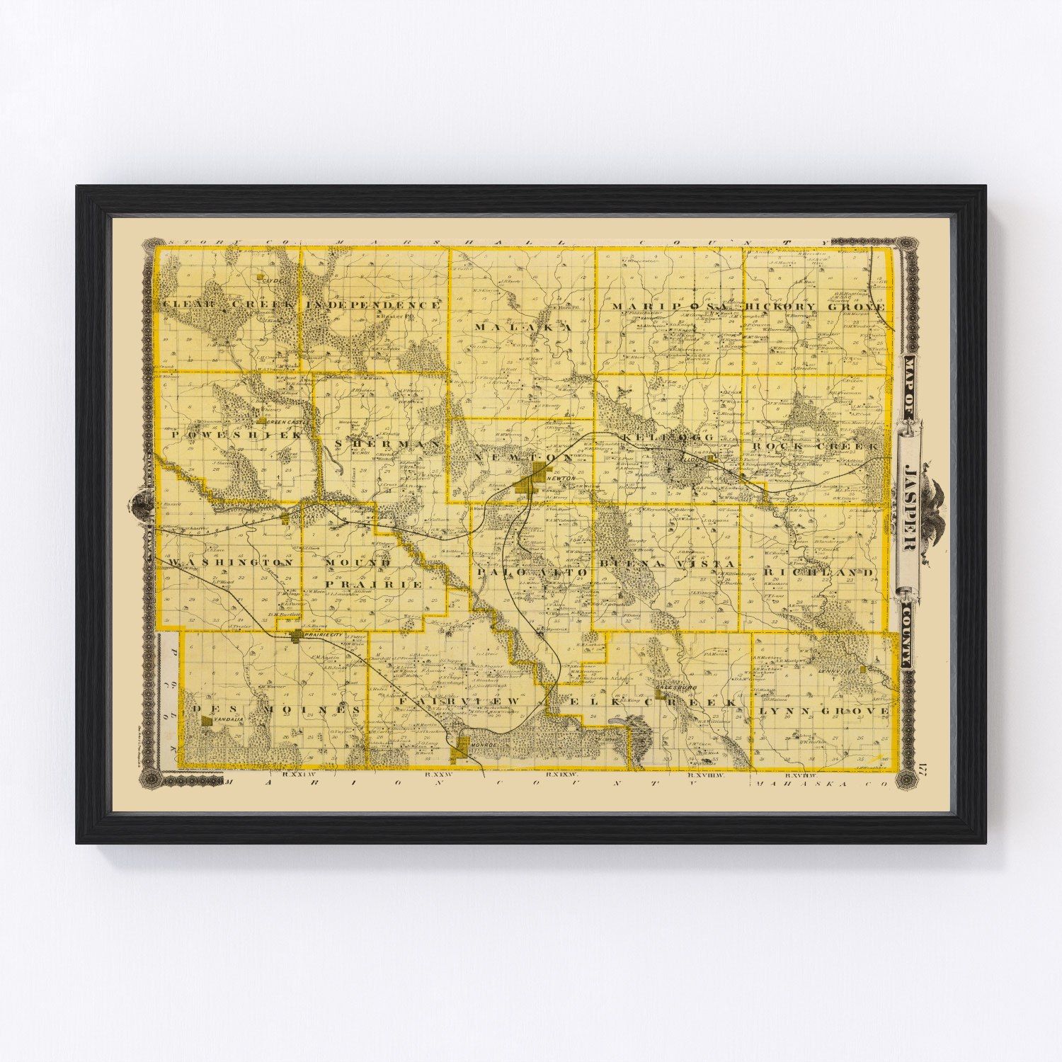 Vintage map of Jasper County, Iowa, 1875