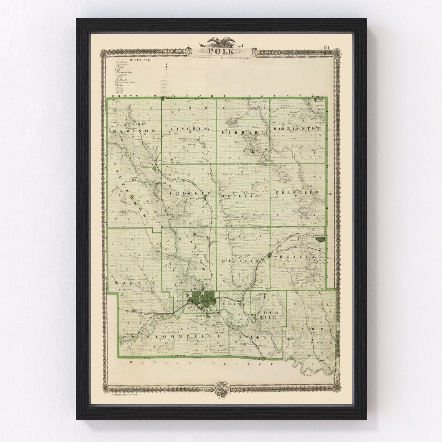 vintage map of Polk County, Iowa, 1875