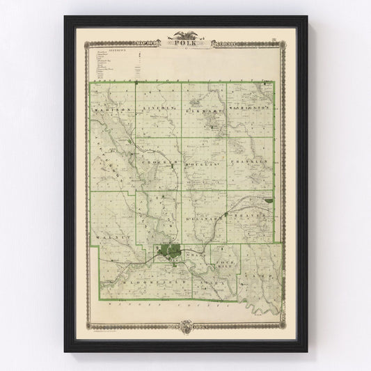 vintage map of Polk County, Iowa, 1875