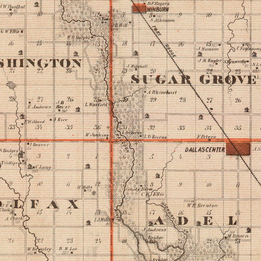Vintage Map of Dallas County, Iowa 1875