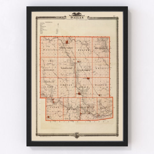 Vintage map of Dallas County, Iowa, 1875