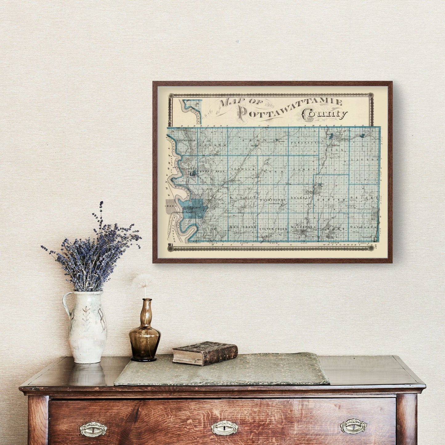 Vintage Map of Pottawattamie County, Iowa, 1875