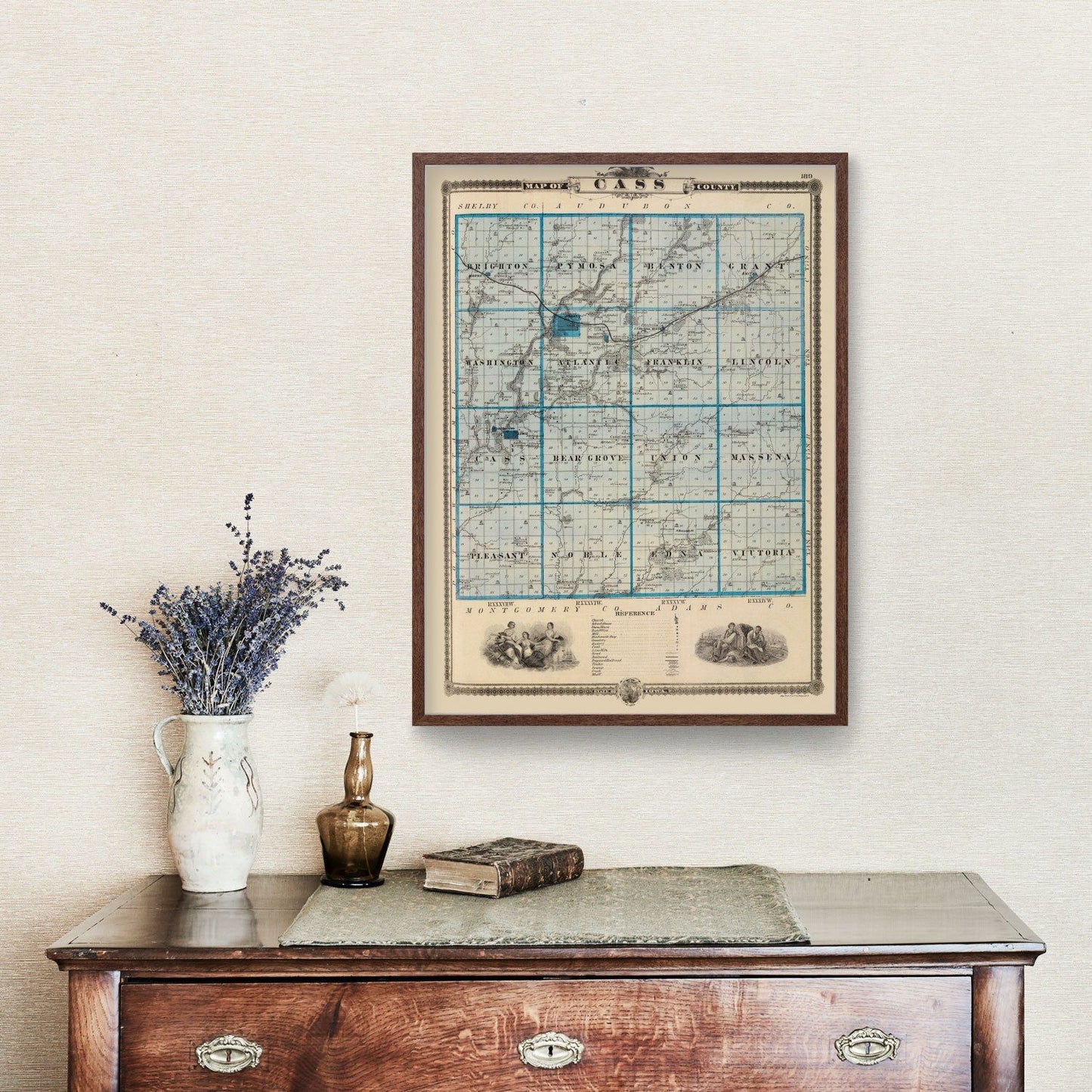 Vintage Map of Cass County, Iowa, 1875