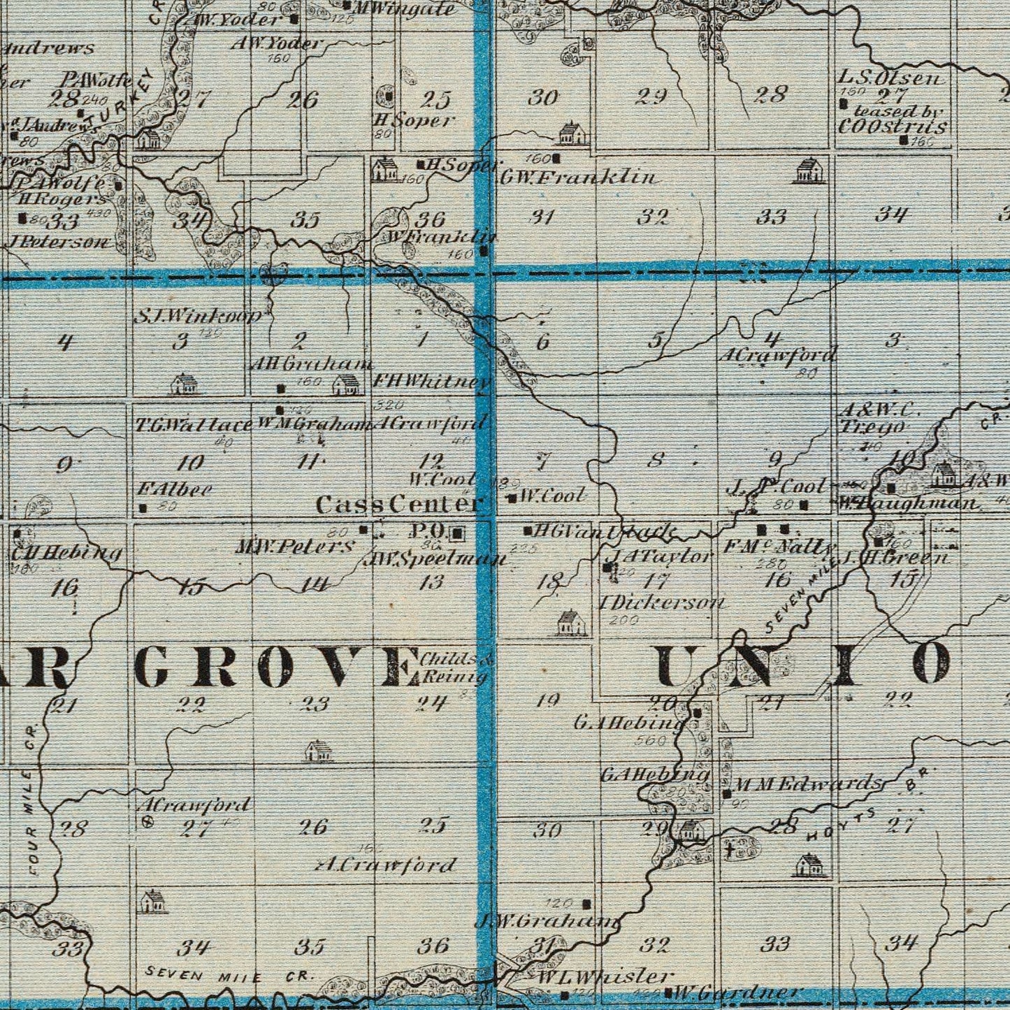 Vintage Map of Cass County, Iowa, 1875