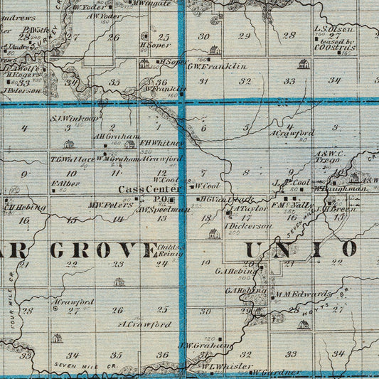Vintage Map of Cass County, Iowa, 1875