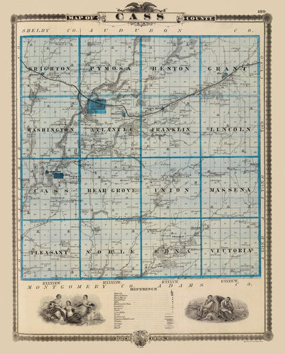 Vintage Map of Cass County, Iowa 1875