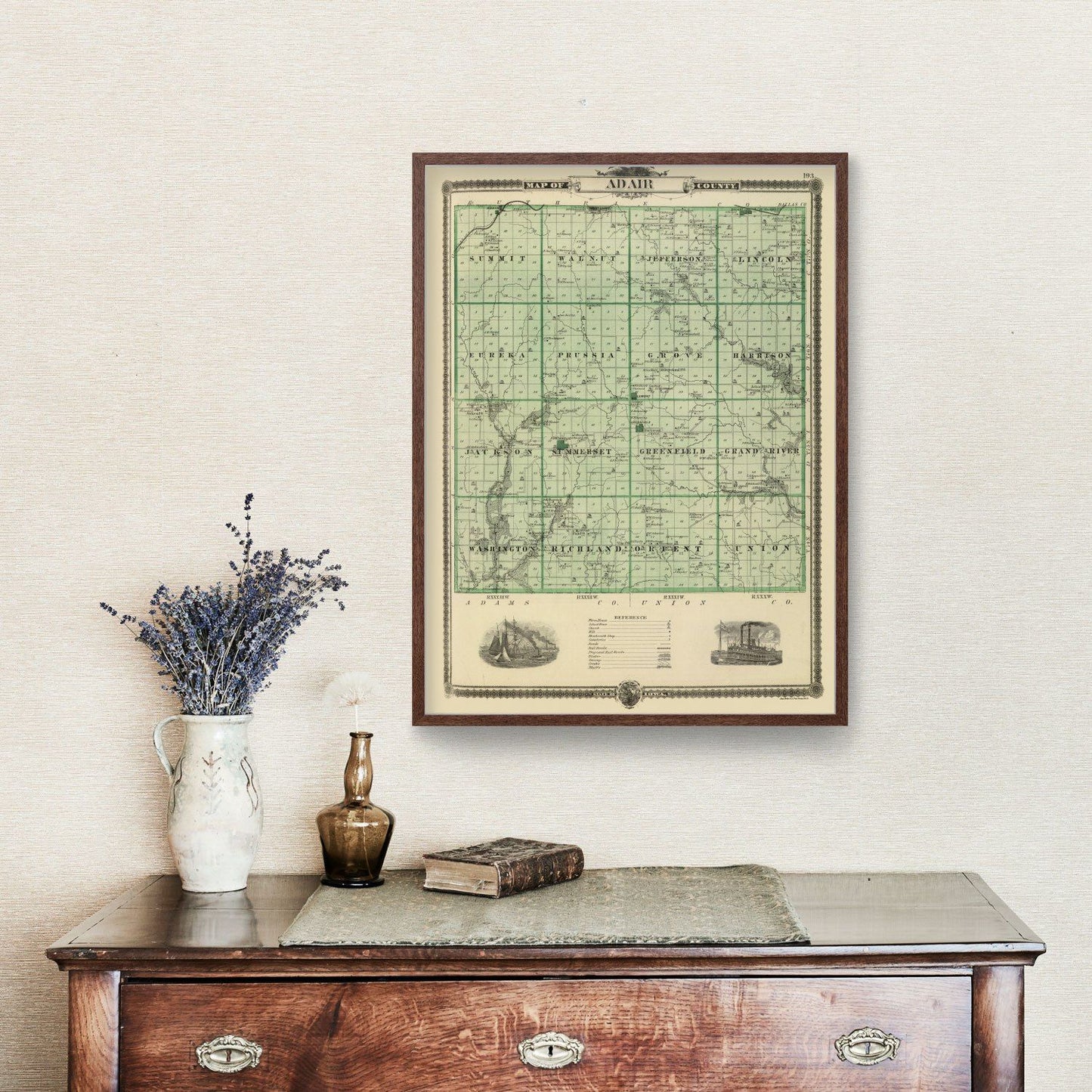 Vintage Map of Adair County, Iowa, 1875