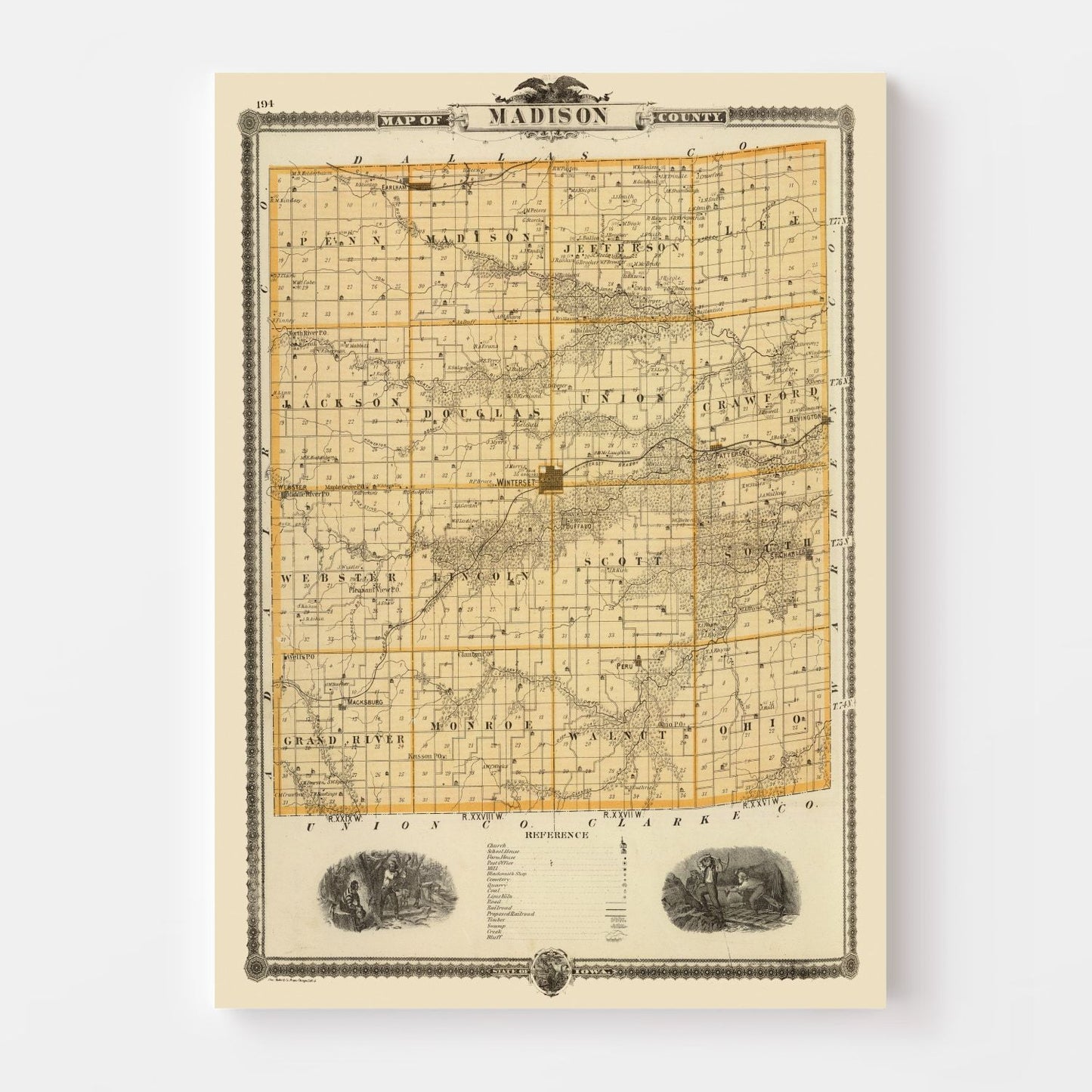 Vintage Map of Madison County, Iowa, 1875