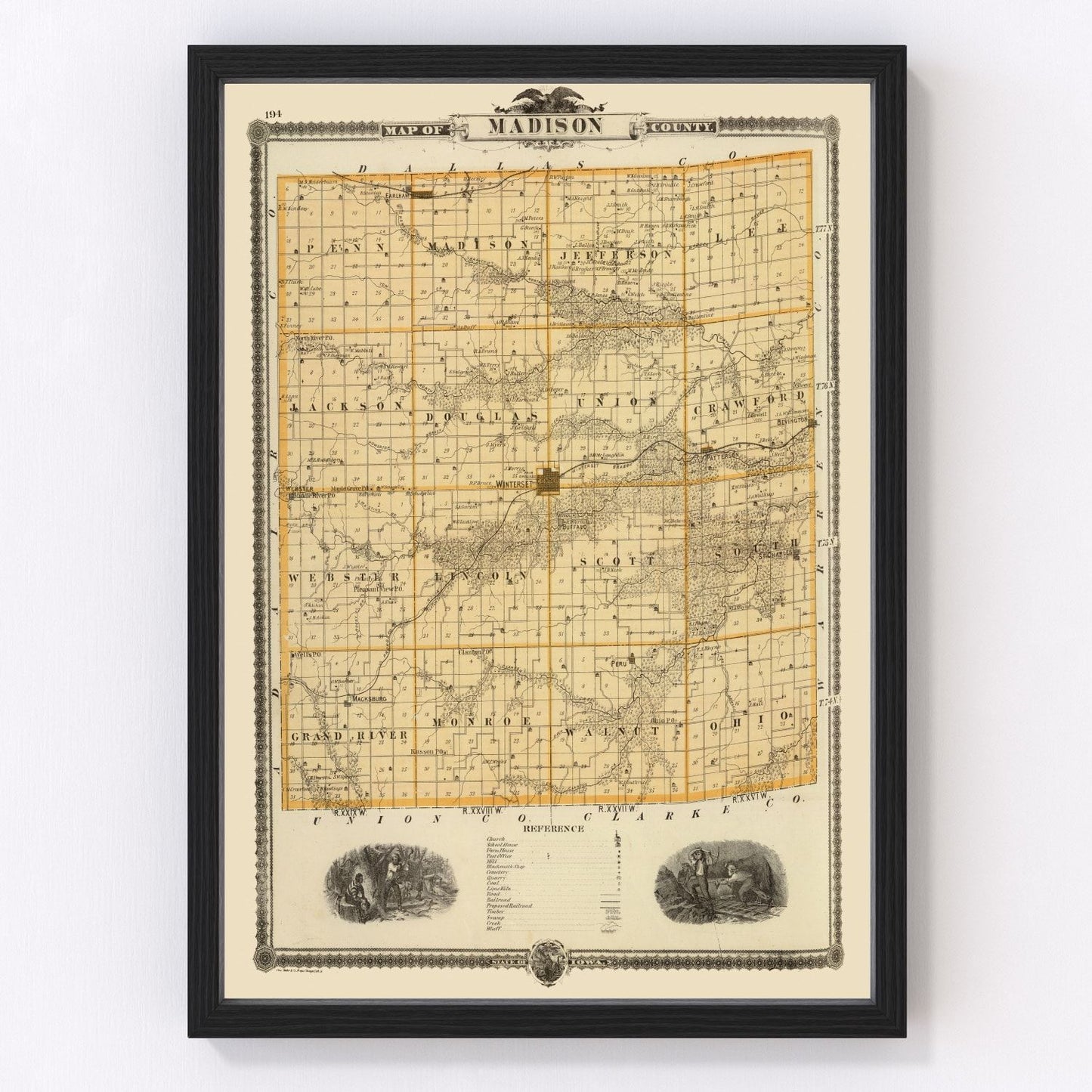 Vintage map of Madison County, Iowa, 1875