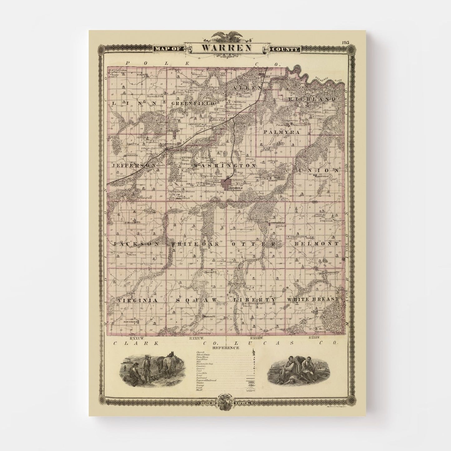 Vintage Map of Warren County, Iowa, 1875