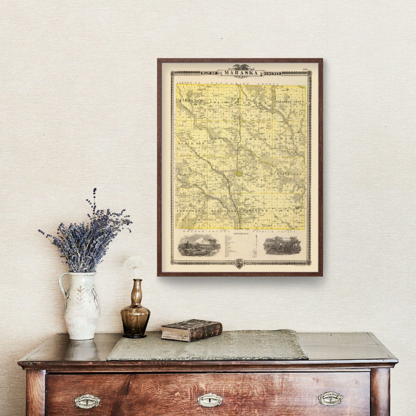 Vintage Map of Mahaska County, Iowa, 1875