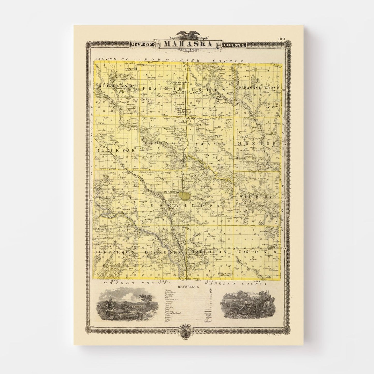 Vintage Map of Mahaska County, Iowa, 1875