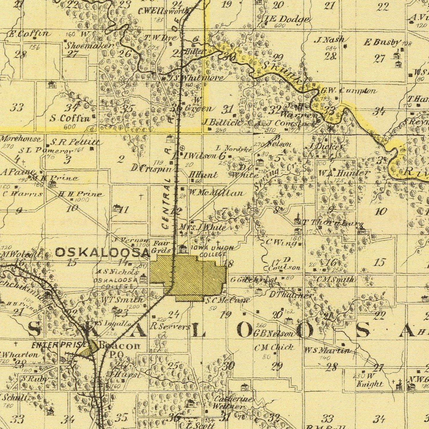 Vintage Map of Mahaska County, Iowa, 1875
