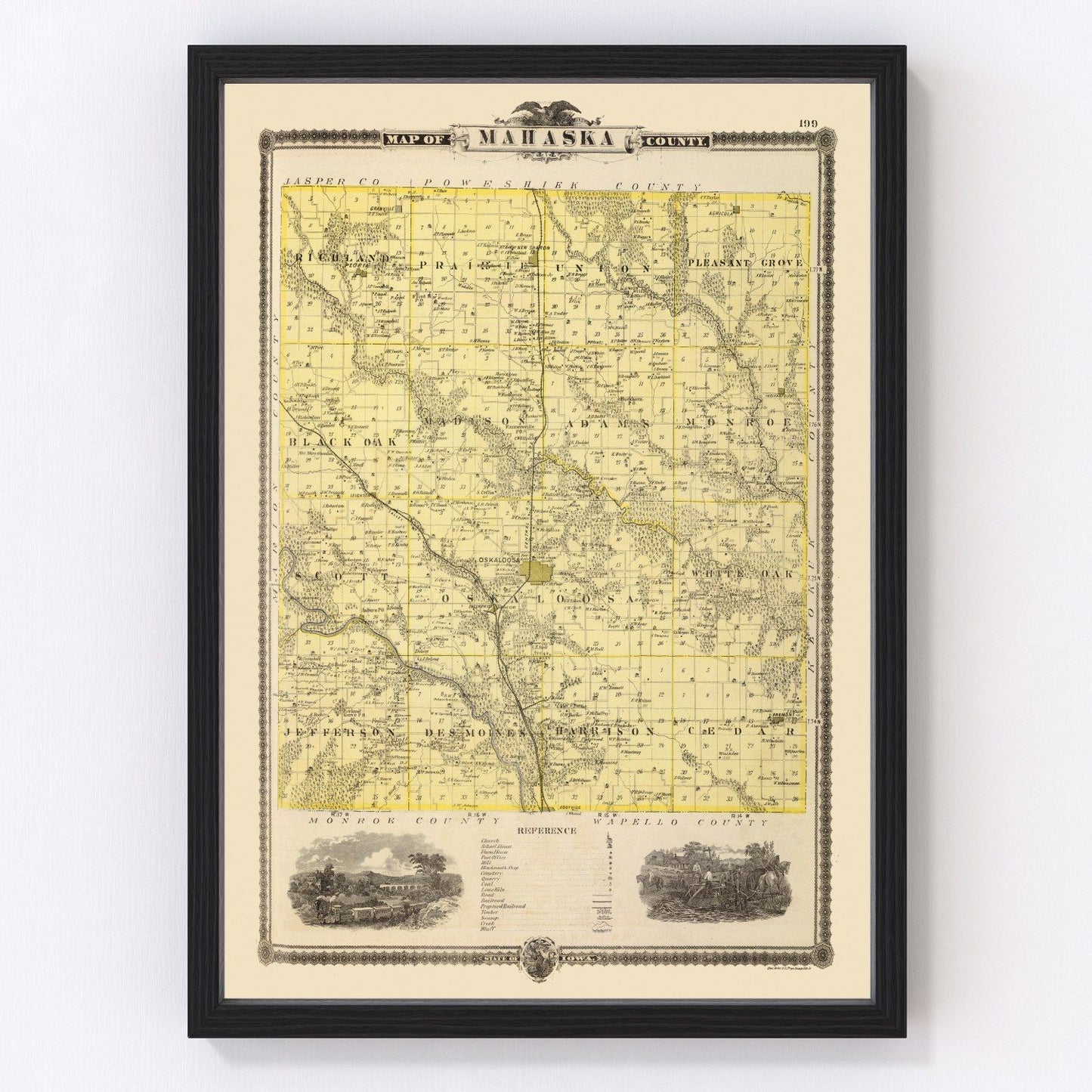 Vintage map of Mahaska County, Iowa, 1875