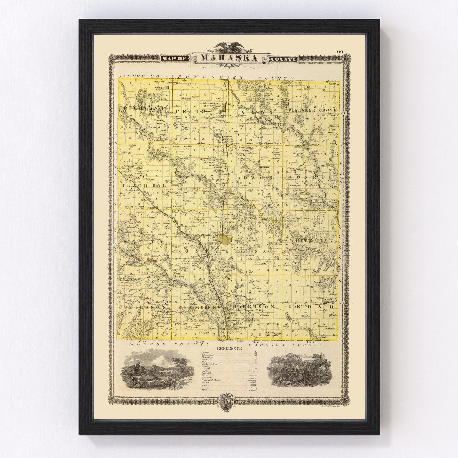Vintage map of Mahaska County, Iowa, 1875