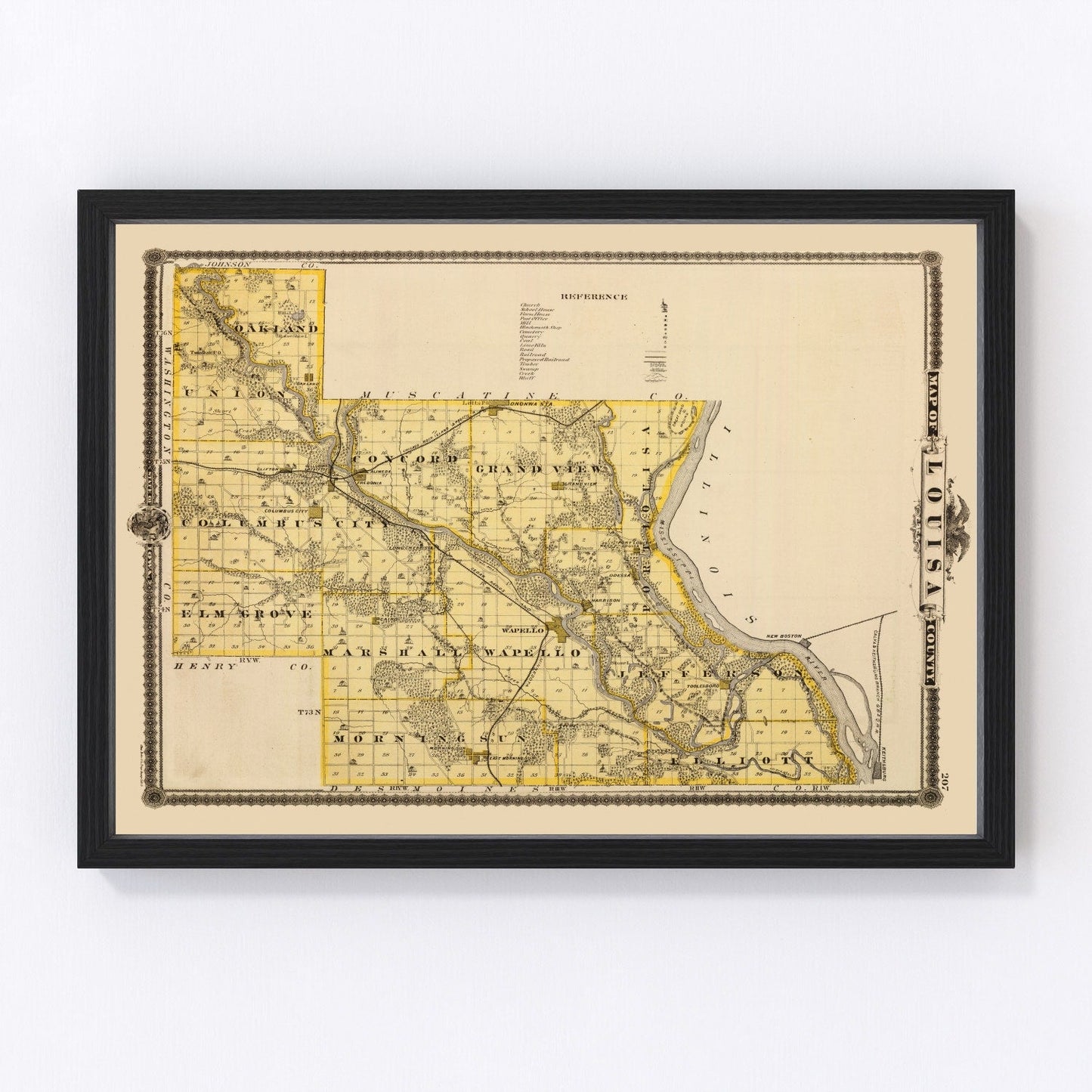 vintage map of Louisa County, Iowa, 1875