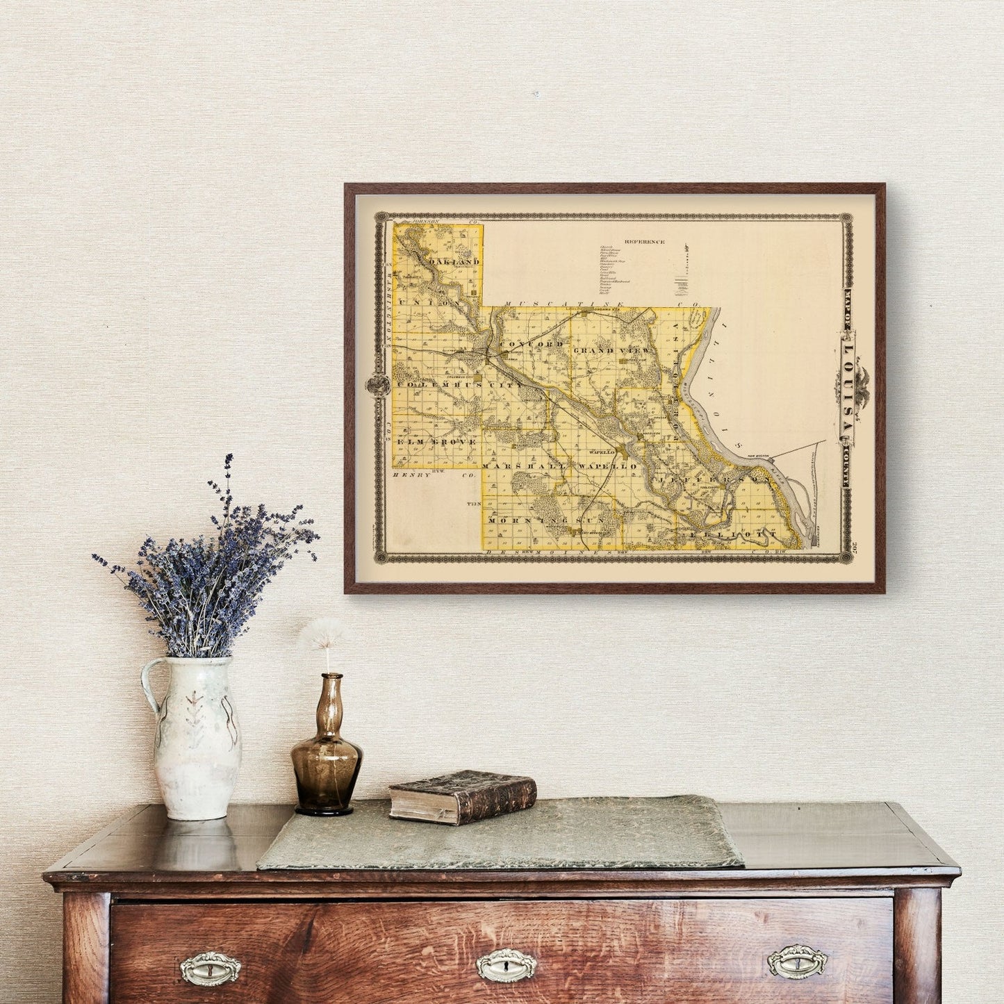 Vintage Map of Louisa County, Iowa, 1875