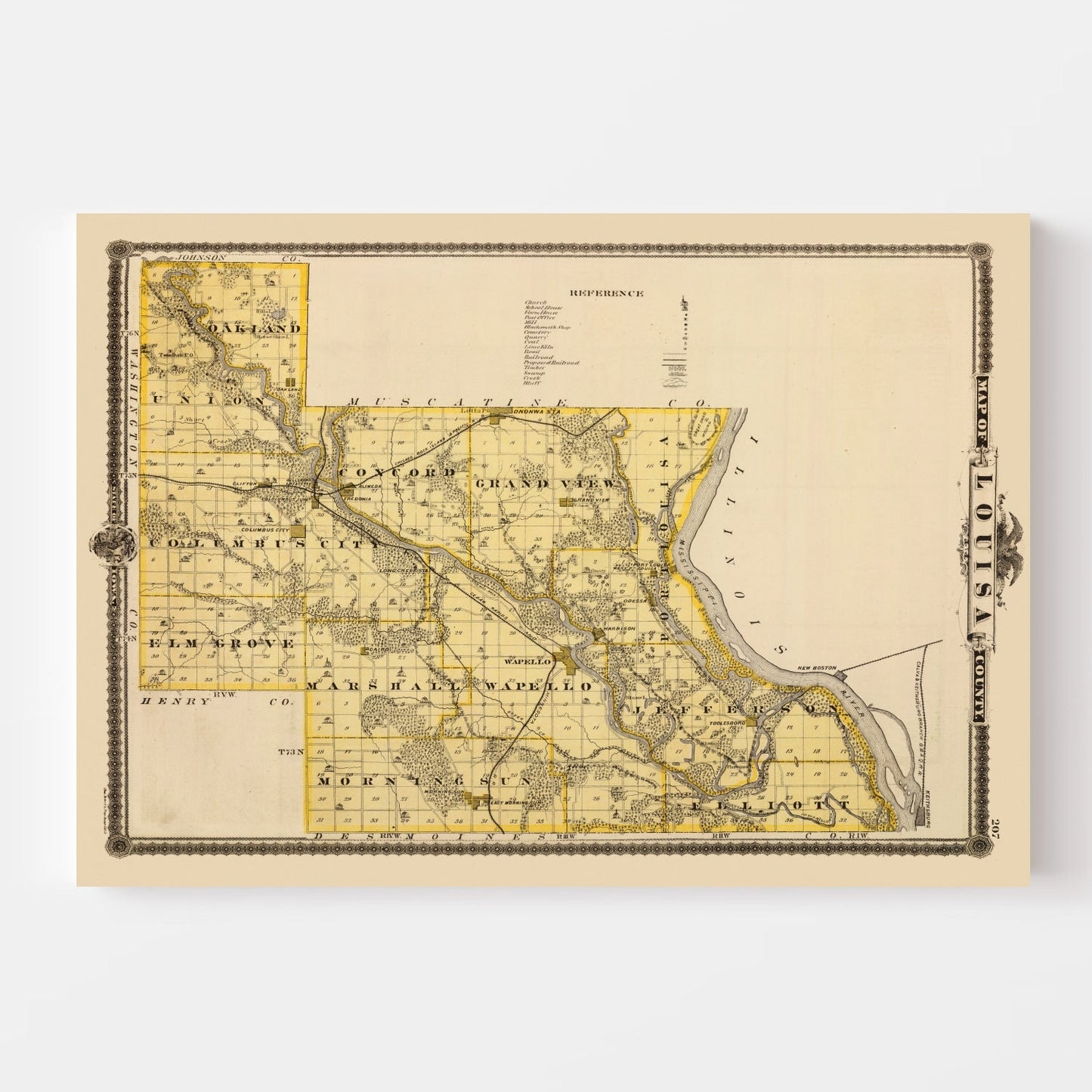 Vintage Map of Louisa County, Iowa, 1875