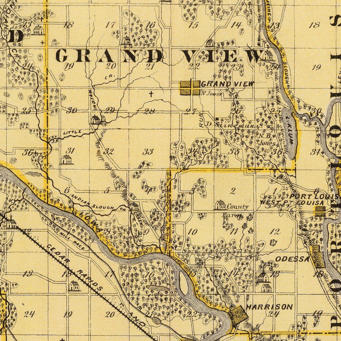 Vintage Map of Louisa County, Iowa, 1875