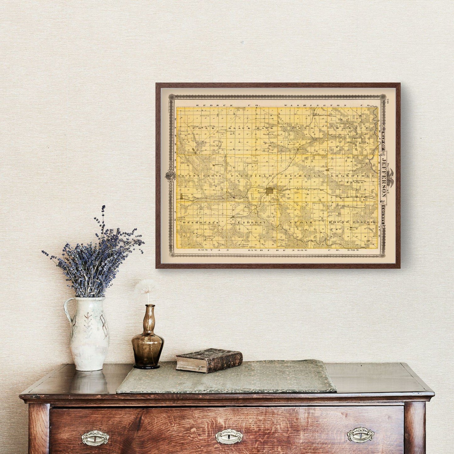 Vintage Map of Jefferson County, Iowa, 1875