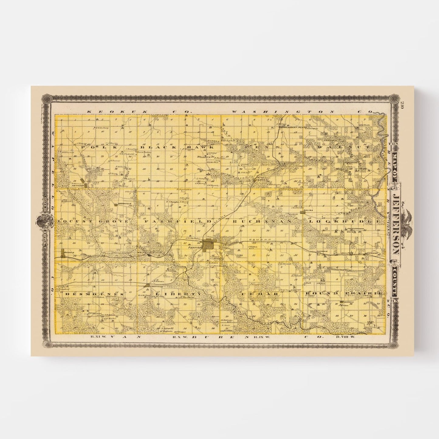 Vintage Map of Jefferson County, Iowa, 1875