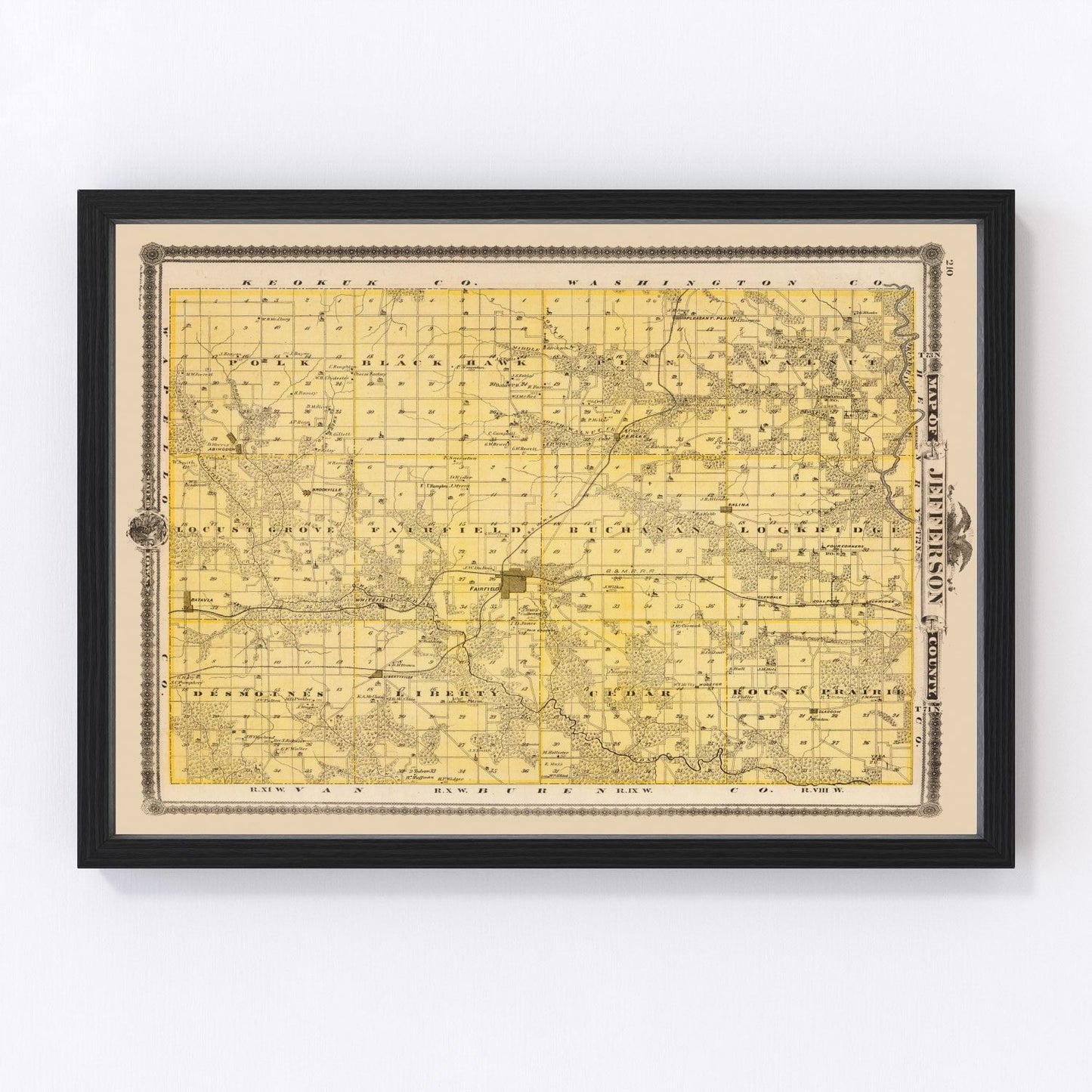 Vintage map of Jefferson County, Iowa, 1875