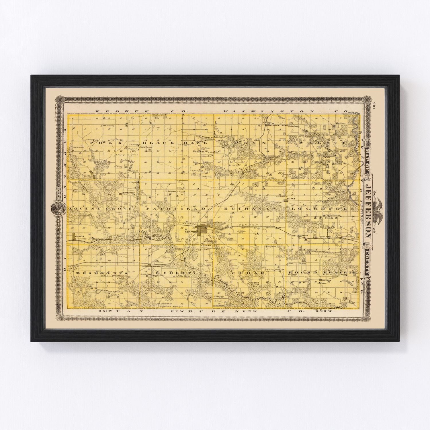 Vintage map of Jefferson County, Iowa, 1875