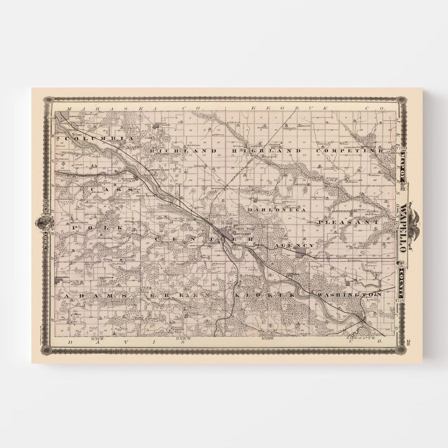 Vintage Map of Wapello County, Iowa, 1875