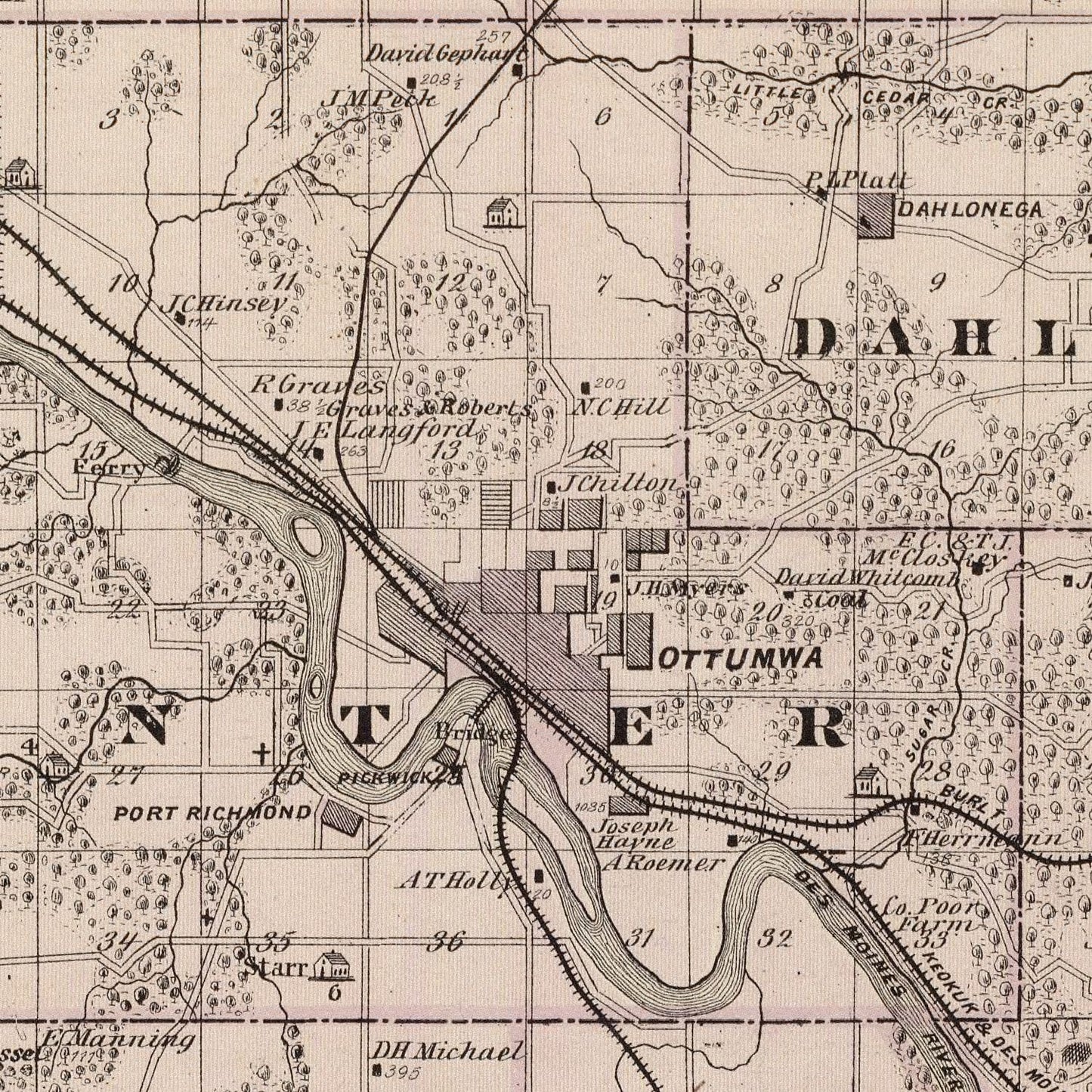 Vintage Map of Wapello County, Iowa, 1875