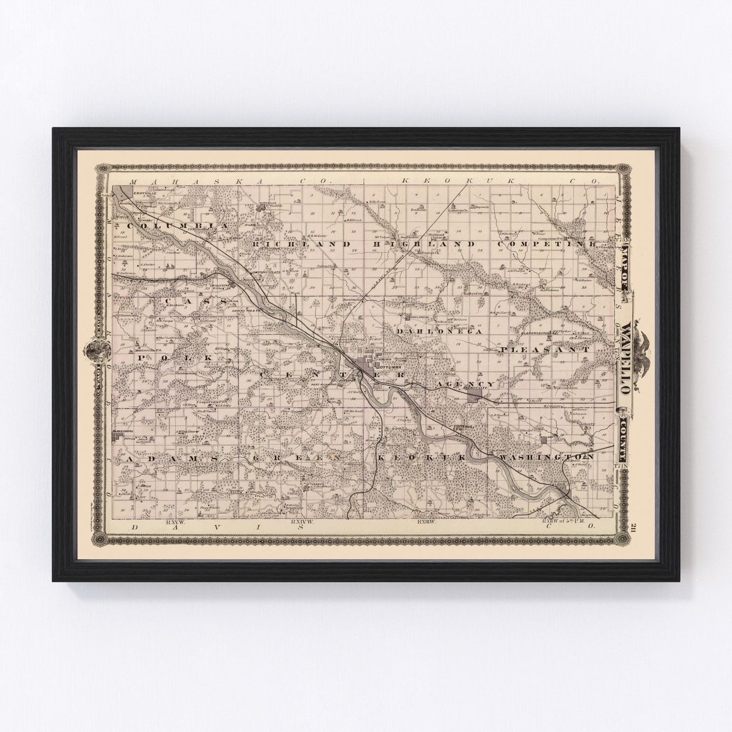 Vintage map of Wapello County, Iowa, 1875, digitally restored