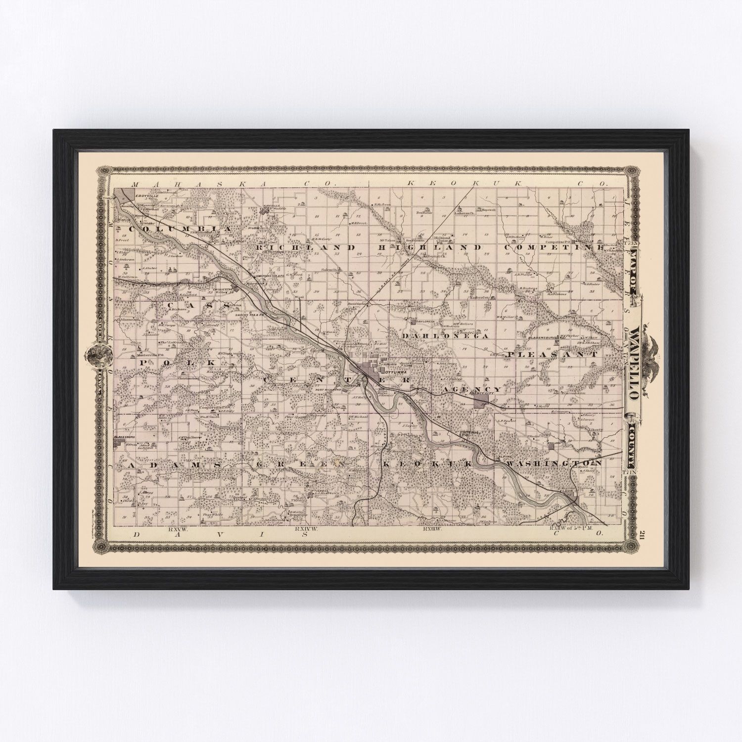 Vintage map of Wapello County, Iowa, 1875, digitally restored