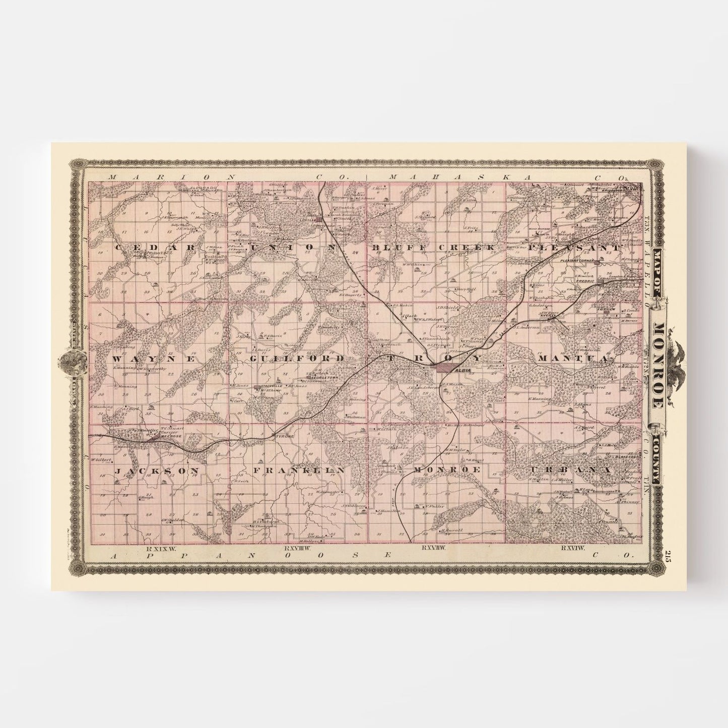 Vintage Map of Monroe County, Iowa, 1875