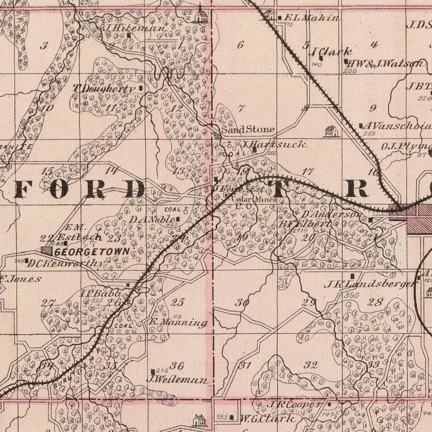 Vintage Map of Monroe County, Iowa, 1875