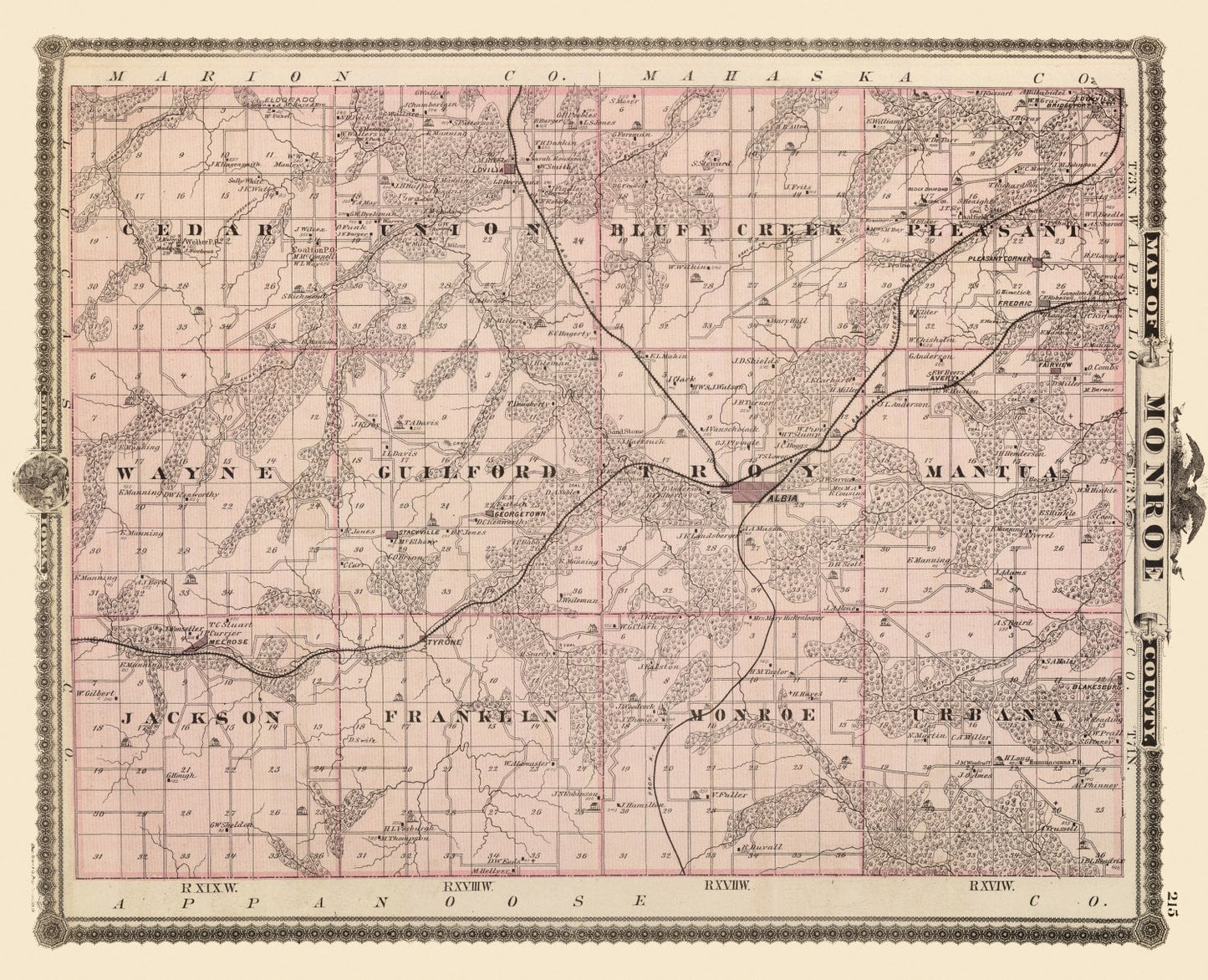 Vintage Map of Monroe County, Iowa, 1875