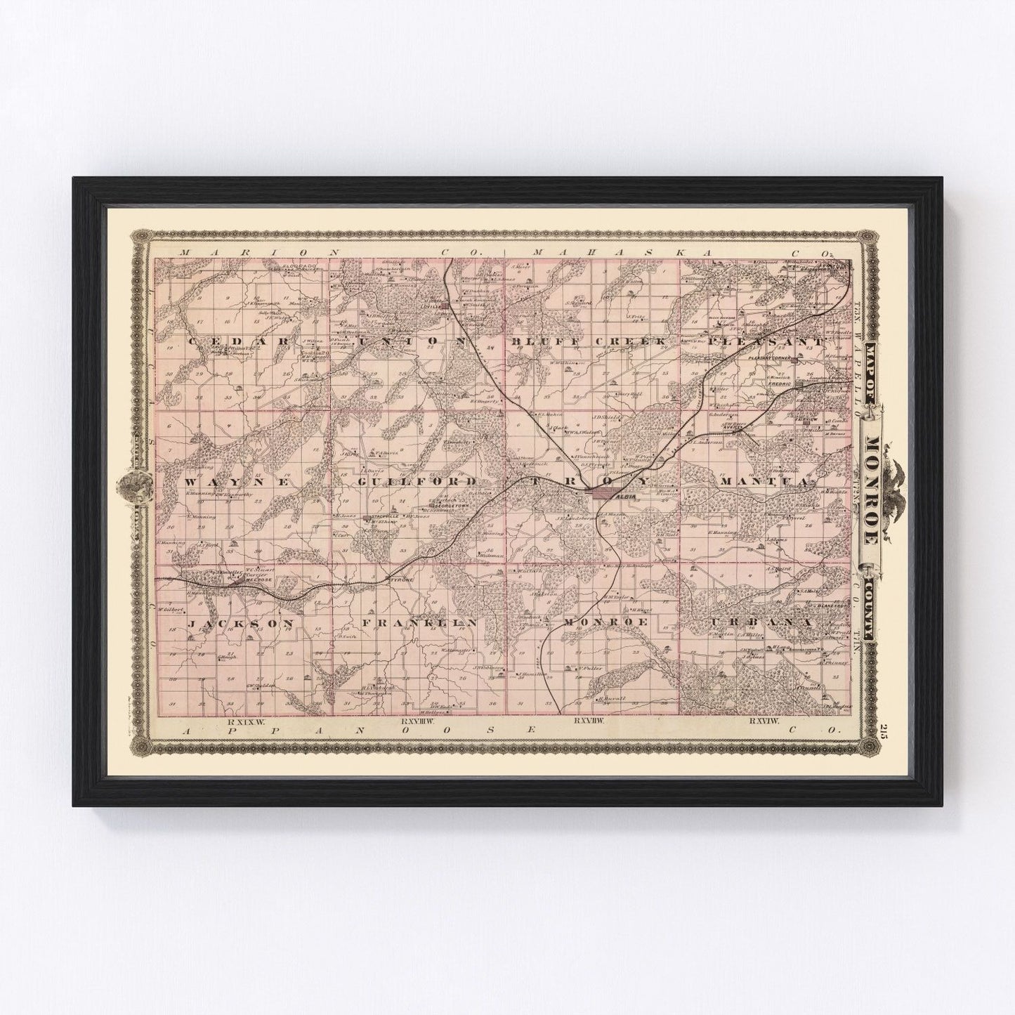 Vintage map of Monroe County, Iowa, 1875