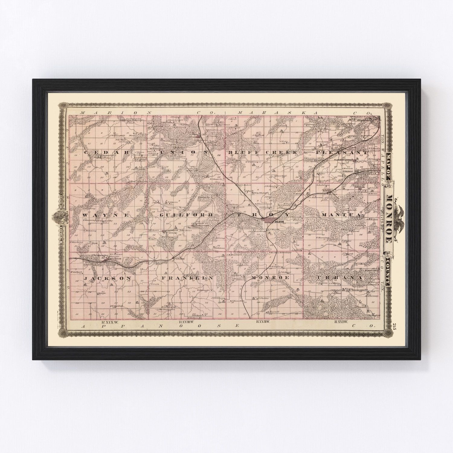 Vintage map of Monroe County, Iowa, 1875